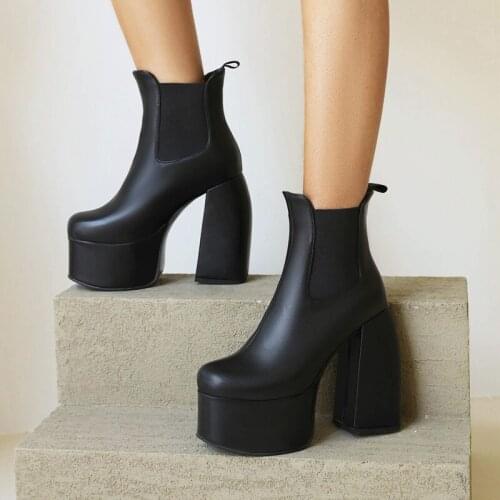 Brand designer autumn winter boots elastic microfiber shoes women ankle boots high heels black thick platform sock boots black