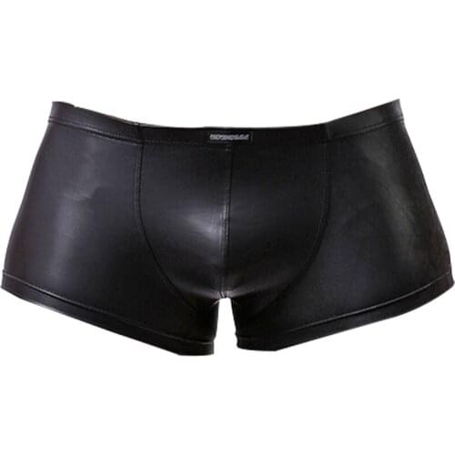 Mens Black Boxer Male Shorts Underwear Plus Size Gay High Quality Faux Leather Tight Underwear Fashion Casual Thin Underpants