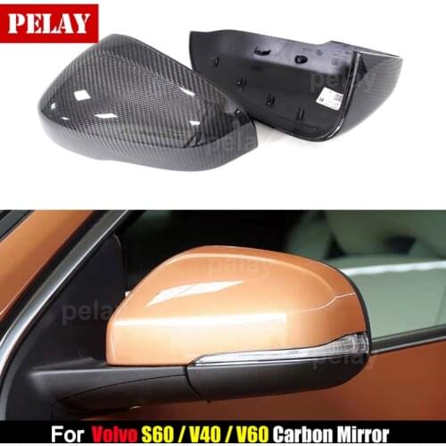 Carbon Fiber Rear View Mirror Cover For For Volvo S60 V40 V60 XC60 S80 2012-2014/15 2016 2017 2018 Paste&Replace Car Accessories