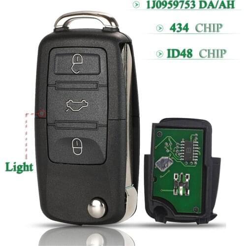 Bilchave 3 Buttons 434Mh Flip Remote Car Key ID48 Chip For VW PASSAT Polo Skoda Seat Polo Golf Beetle 1J0959753 DA/AH