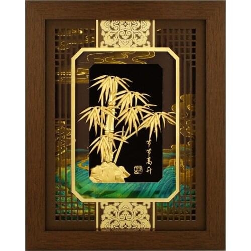 Chinese Style Bamboo Painting Home Gifts Bamboo Gold Foil Crafts for Office Ornaments Lucky Wealth House Opening Business Gift
