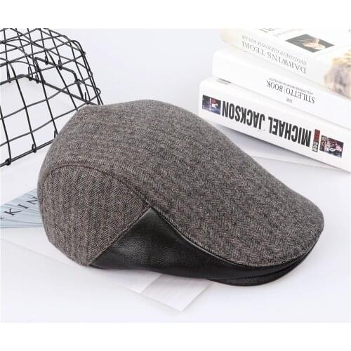 Fashion Wool Leather Newsboy Caps Mens Herringbone Caps Women Men British Painters Hats Soft Autumn Winter Caps Hats casquette