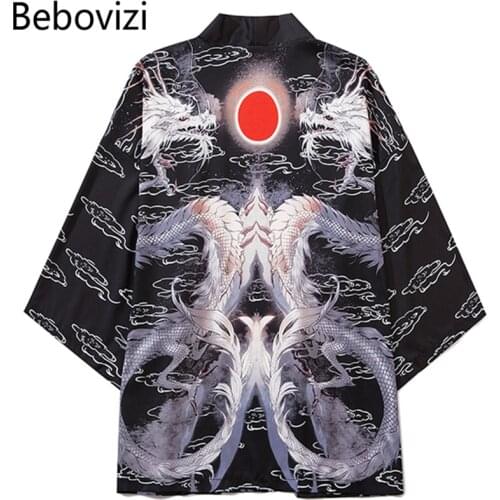 Bebovizi Japanese Style Dragon Kimono Streetwear Men Women Cardigan Japan Harajuku Yukata Robe Traditional Clothes 2020 Summer