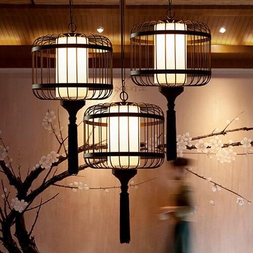 Chinese southeast asia hotel dining room retro wrought iron birdcage pendant light cages creative engineering ya73115