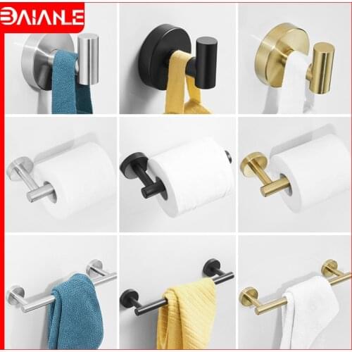 Stainless Steel Towel Bar Set Towel Rack Hanging Holder Bathroom Hooks for Towels Coat Rack Wall Mount Toilet Paper Holder Black