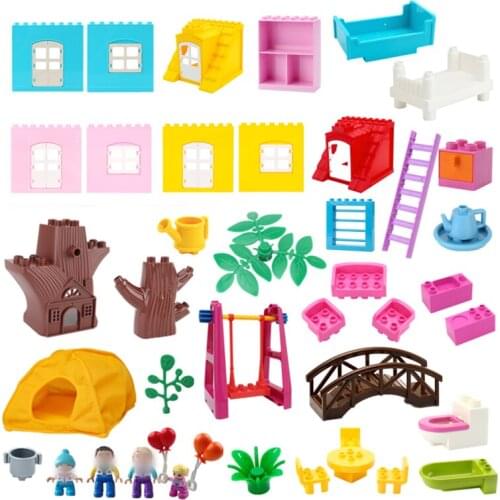 Big Size Building Blocks Compatible Large Bricks Figure Family House Bed Outdoor Camping Children Kids Educational Creative Toys