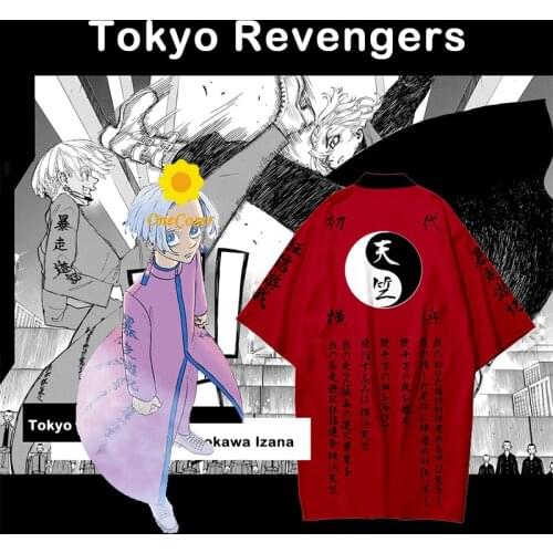 Anime Tokyo Revengers Cosplay Costume Kurokawa Izana Cloak Black Red Kimono Uniform Tenjiku Hanagaki Takemichi Short-sleeve Tee