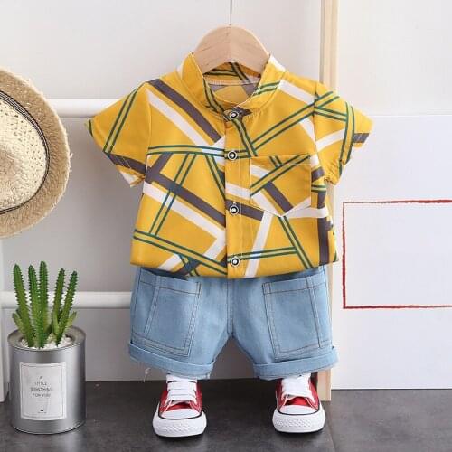Summer Children boys girls Wear Summer printing Short Sleeve Shirt cowboy Shorts Set Korean kids Casual clothes