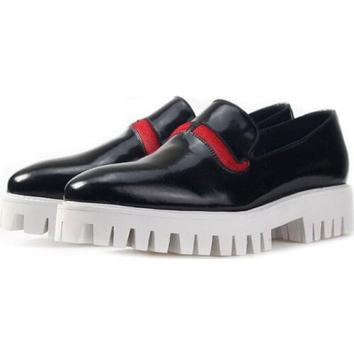 New casual shoes for men fashion slip on loafer handmade leather platform shoes Red beard men shoes