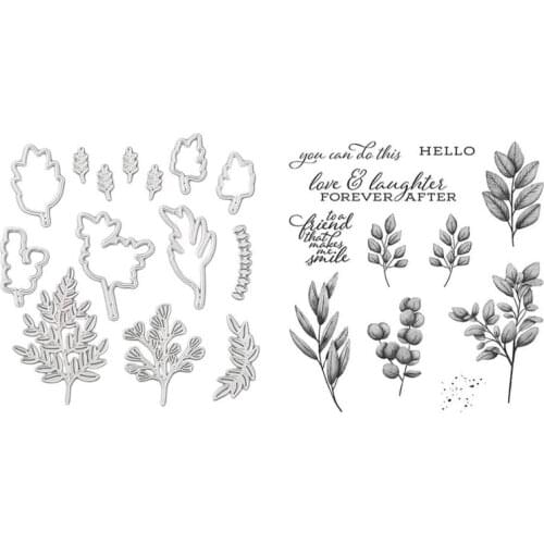 Leaves Metal Cutting Dies And Clear Stamp Set For DIY Scrapbooking Photo Album G6DB