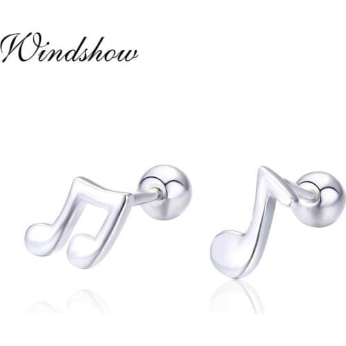 Cute Slim 925 Sterling Silver Single&Double Note Screw Stud Earrings For Women Girls Child Kids Jewelry Orecchini Aros Aretes