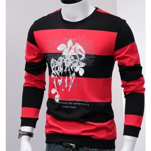 Fashion Striped Sweatshirts Men Autumn Casual Printed Cotton Crewneck Oversized Tracksuit Mens Clothes