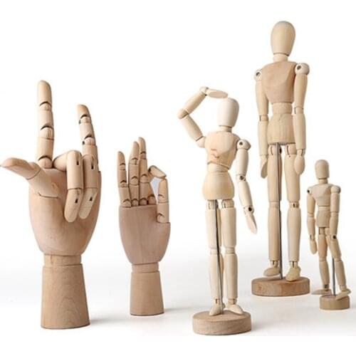 Comic Tools Sketch Wooden Model Joint Wooden Hand 7/10/12 Inch Male/Female/Child Left/Right Hand Movable Art Drawing Model