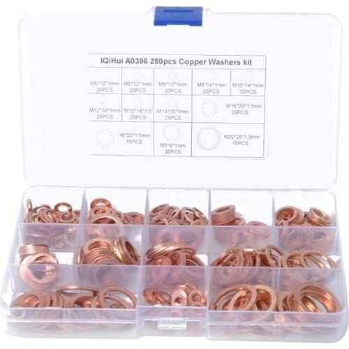 280pcs Brand New Copper Washer Gaskets Assortment Kit Flat Rings 12 Sizes Good Electrical Conductivity & Thermal Conductivity