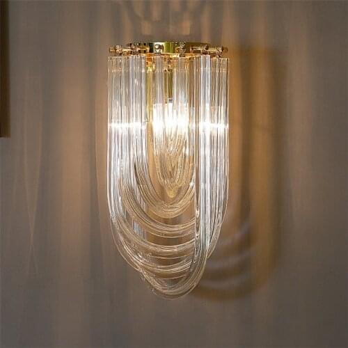 Modern clear glass tube wall lamp light sconce hotel foyer bathroom bedroom bedside gold wall light lamp home lighting