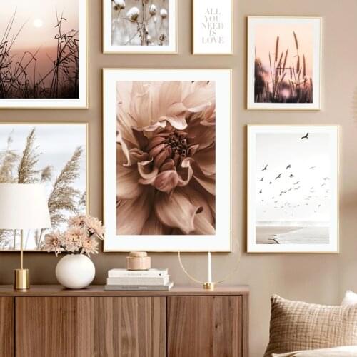 Wall Art Canvas Painting Beach Flower Sunset Reed Grass Landscape Nordic Posters And Prints Wall Pictures For Living Room Decor