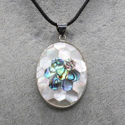 Natural Shell Necklace With Rope Length 55+5cm Exquisite Oval Shape Necklace Pendant For Unisex Charm Jewelry Gifts 30x45mm