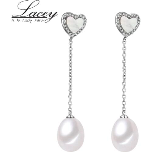 2017 New S925 Silver Real Freshwater Pearl Earrings,Heart Drop Earrings Jewelry for women,Nice Earrings Big Natural Pearl