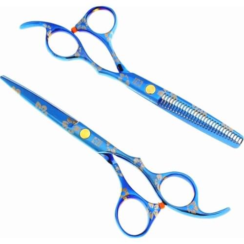 Professional japan 440c 5.5 6 inch flower hair scissors cutting barber makas haircut thinning shears hairdressing scissors set