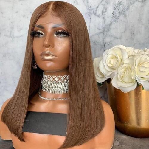 Remy Dark Brown Silky Straihgt Transparent Lace Front Human Hair Wig Brazilian Wigs Preplucked Adjustable Strap With Baby Hair
