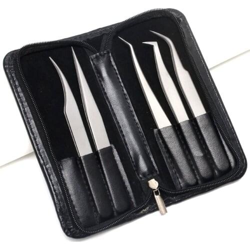 Eyelash Extension Tweezers Lash Applicator Tool Stainless Curved Straight For Eyelash False Clip Makeup Nail Art Tool 5PCS/Set