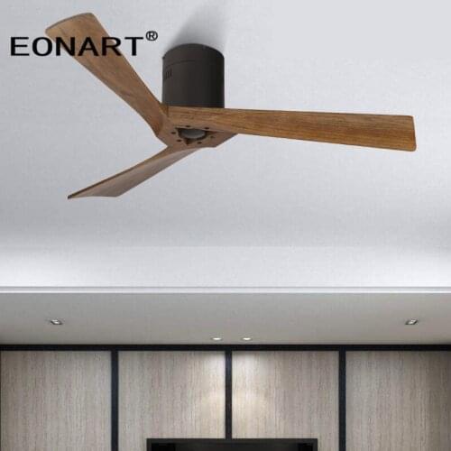 52 Inch modern led dc motor solid wood blade ceiling fan with remote control ceiling fixtures without lamp Wooden fans for home