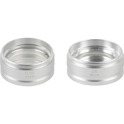Silver WD165 0.5X WD30 2X Stereo Microscope Auxiliary Objective Lens Barlow Lens With 1-7/8" (48mm) Mounting Thread
