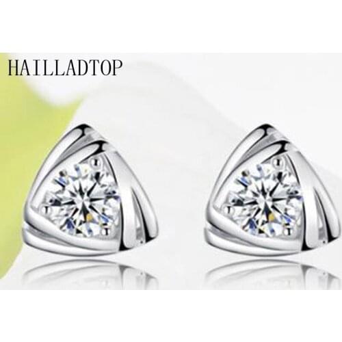 Silver Plated Earrings Geometric Triangle Stud Fashionable Ear Jewelry Heart Fell in Love Rhodium Hypoallergenic Stud Earrings