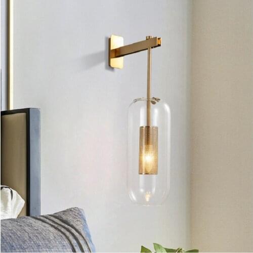 Modern Glass Wall Sconce Light Stairs Bedroom Living Room Lamps Fixture Luminaire Golden Nordic Bedside Lighting Home Decoration