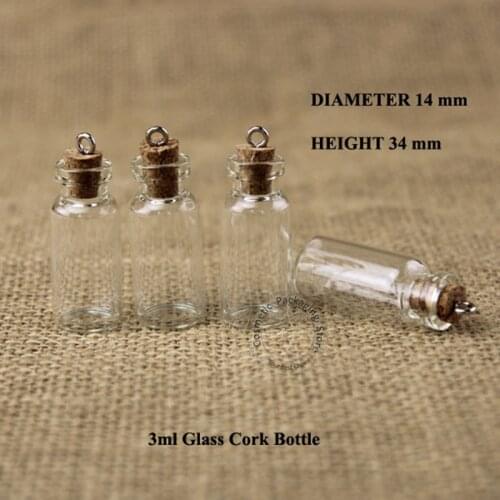 100pcs/lot 3ml Glass Vial Cork Glass Bottle 1/10OZ Small wishing Display Jar Vintage Glassware Clear Empty Refillable Container