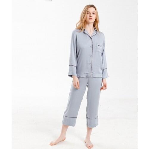 Spring and Autumn Pajamas Set Womens Cotton Solid Color Long-sleeved Long Trousers Casual Home Wear Two Piece Set Pjs Women