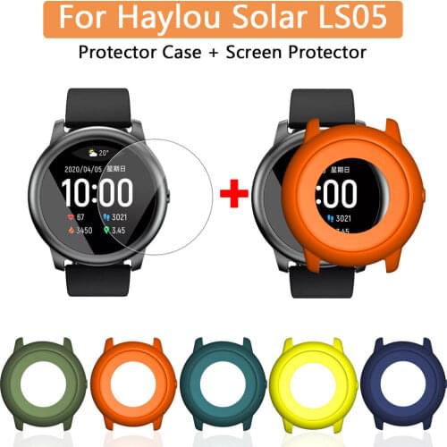 Protector Case + Screen Protector For Xiaomi Haylou Solar LS05 Smart Watch PC Plastic Protect Cover Shell Bumper Glass Film