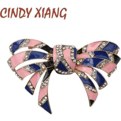 CINDY XIANG New Lovely Enamel Pink Blue Mix Color Bow Brooch Pins Rhinestone Bowknot Brooches For Women Girls Fashion Jewelry