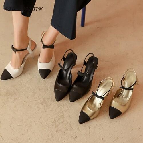 Spring and summer sheepskin bow pointed toe mixed color high-heel sandals 2021 new large size ladies single shoes