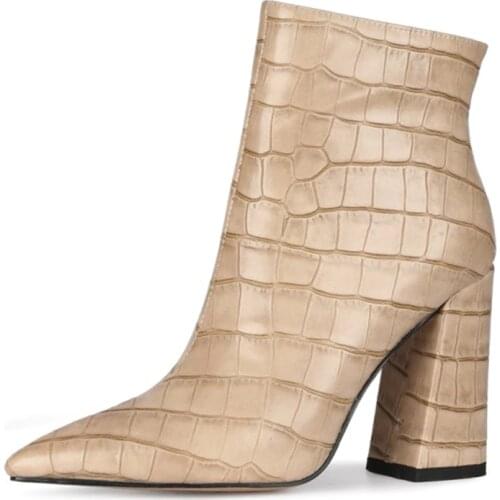 LOVIRS Women Ankle Boots 10cm Heel Short Plush Pointed Toe Sexy Block Hee Women Side Zipper Boots Dress Party Office Women Shoes