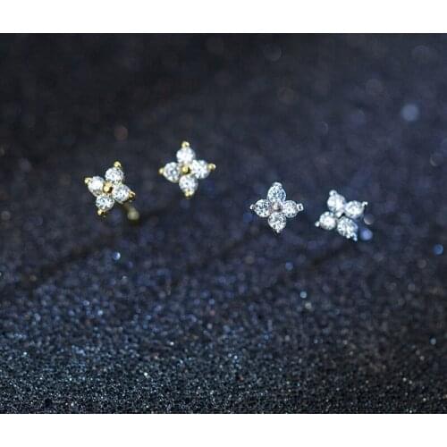 Authentic 100% 925 Sterling Silver Romantic Flower Clear CZ Stud Earrings for Girls Women Fine Jewelry Pendientes EH1060