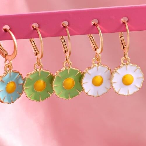 Flatfoosie Sweet Flowers Little Daisy Drop Earrings for Women Fashion Multicolor Enamel Metal Dangle Earrings Statement Jewelry