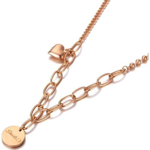 Rose Gold Smile Love Heart Charm Pendant Necklace For Women Titanium Stainless Steel Bohemia Party Necklace N20139