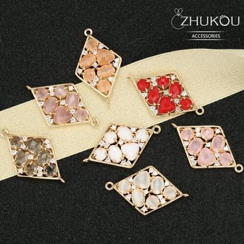 ZHUKOU 19*32mm Brass Cubic Zirconia Rhombic crystal connectors DIY Jewelry Findings Accessories, Model: VS334 hole:1.2mm