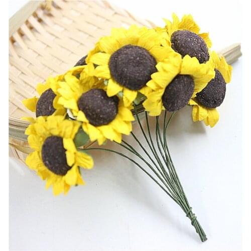10pcs/lot 3cm Mini Paper Sunflower Gerbera Artificial Flower Wedding Dresser Bouquet Accessories DIY Wreath Craft Fake Flower