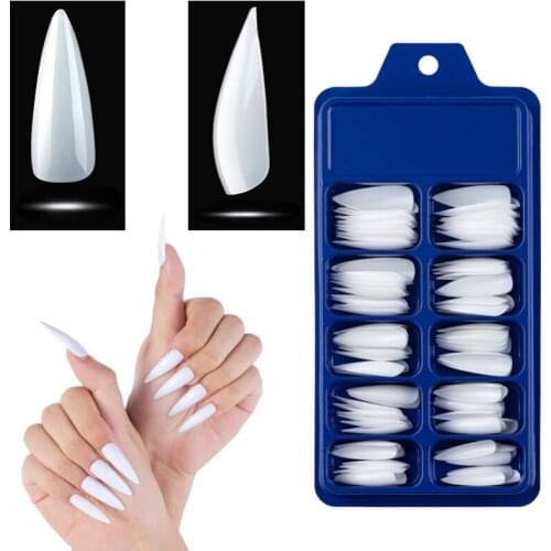 100 PcsTransparent Full Coverage Ghost Tip False Nails Acrylic Nail Polish UV Gel Super Flexible 10 Size Ballet Fake Nails CL10