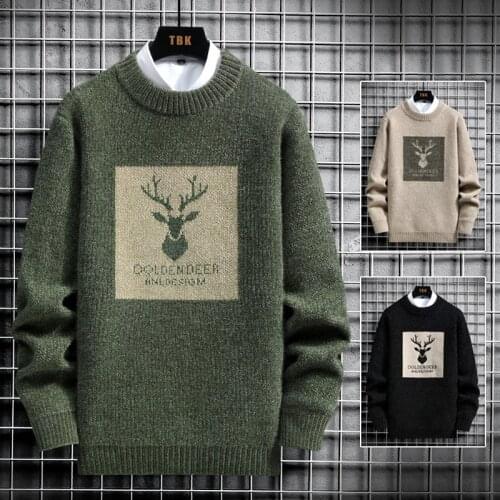 2020 Vintage Sweaters Oversized Mens Knitted Sweater Men deer print Pullover Hip Hop Harajuku White Sweater Men