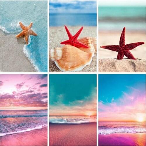 EverShine Diamond Painting Starfish Cross Stitch 5D Diamond Mosaic Seaside Rhinestones Art Landscape Handicraft Decor For Home