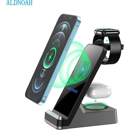 15W Qi Wireless Charging Stand for iPhone 12 Pro Mini XS XR X 8 Wireless Chargers 3 in 1 for Apple Watch 6 5 Charger Airpods Pro