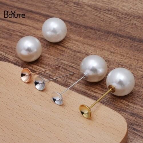 BoYuTe (50 Pieces/Lot) 8MM Cup Base Lapel Pins with Pearl Stopper Diy Hand Made Brooch Pins Jewelry Accessories