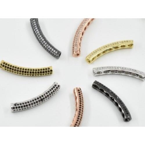 32*5mm tube crystal micro pave cz zircon cubic zirconia beads copper silver gold black plated bracelet accessories fdf24