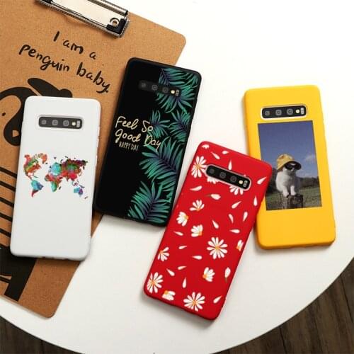 Marble Flower Cover For Samsung Galaxy S10 Plus S10e World Map Silicone Phone Cases Cat Feather Case Soft TPU Back Fundas Cover