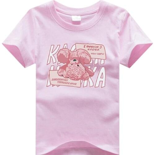 Pink black 9 Color T-shirts For Girls Boys Bear Print roupa infantil menina Short Sleeve Tee Cotton Summer camisetas ropa 2-12T