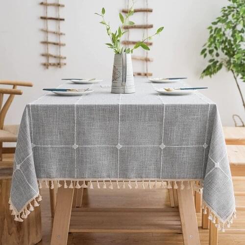Rustic Lattice Tablecloth 55x70inch Cotton Linen Grey Rectangle Table Cloths for Kitchen Dining, Party, Holiday TJ4510
