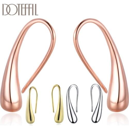 DOTEFFIL 925 Silver/Rose Gold/Black Earring Fashion Jewelry Teardrop/Water drop/Raindrop Dangle Earrings For Women Jewelry
